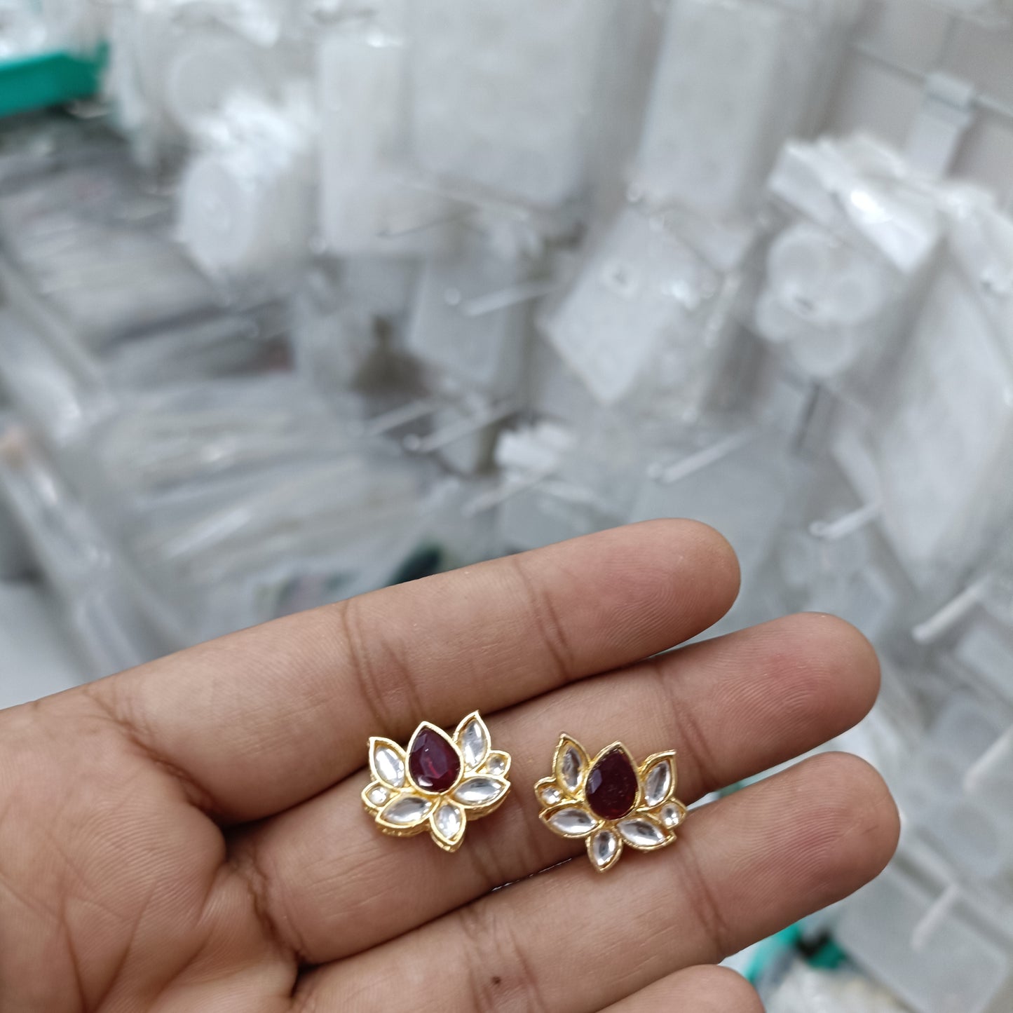 Metal Lotus Kundan Polki Beads Pack of 2 D7