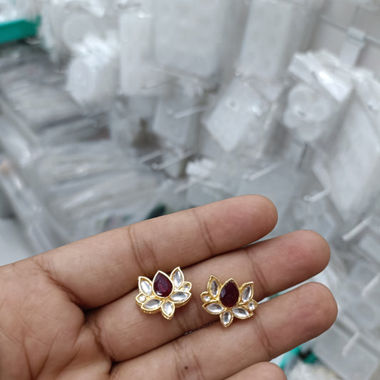 Lotus kundan polki flower embellishments, gold-tone with purple center stones (2)