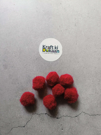 Red pom-pom balls, 2 cm fuzzy spheres, small craft balls for decor