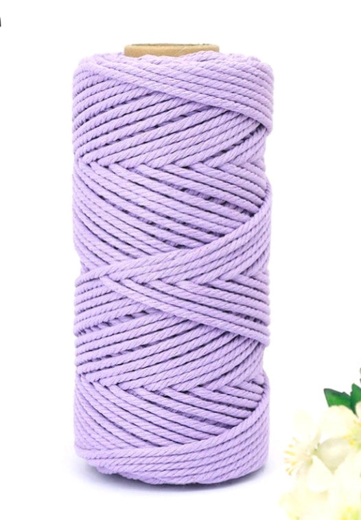Macrame cotton thread spool, light purple color, 3mm twisted cord wound on a reel