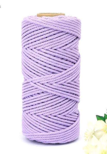 Macrame cotton thread spool, light purple color, 3mm twisted cord wound on a reel