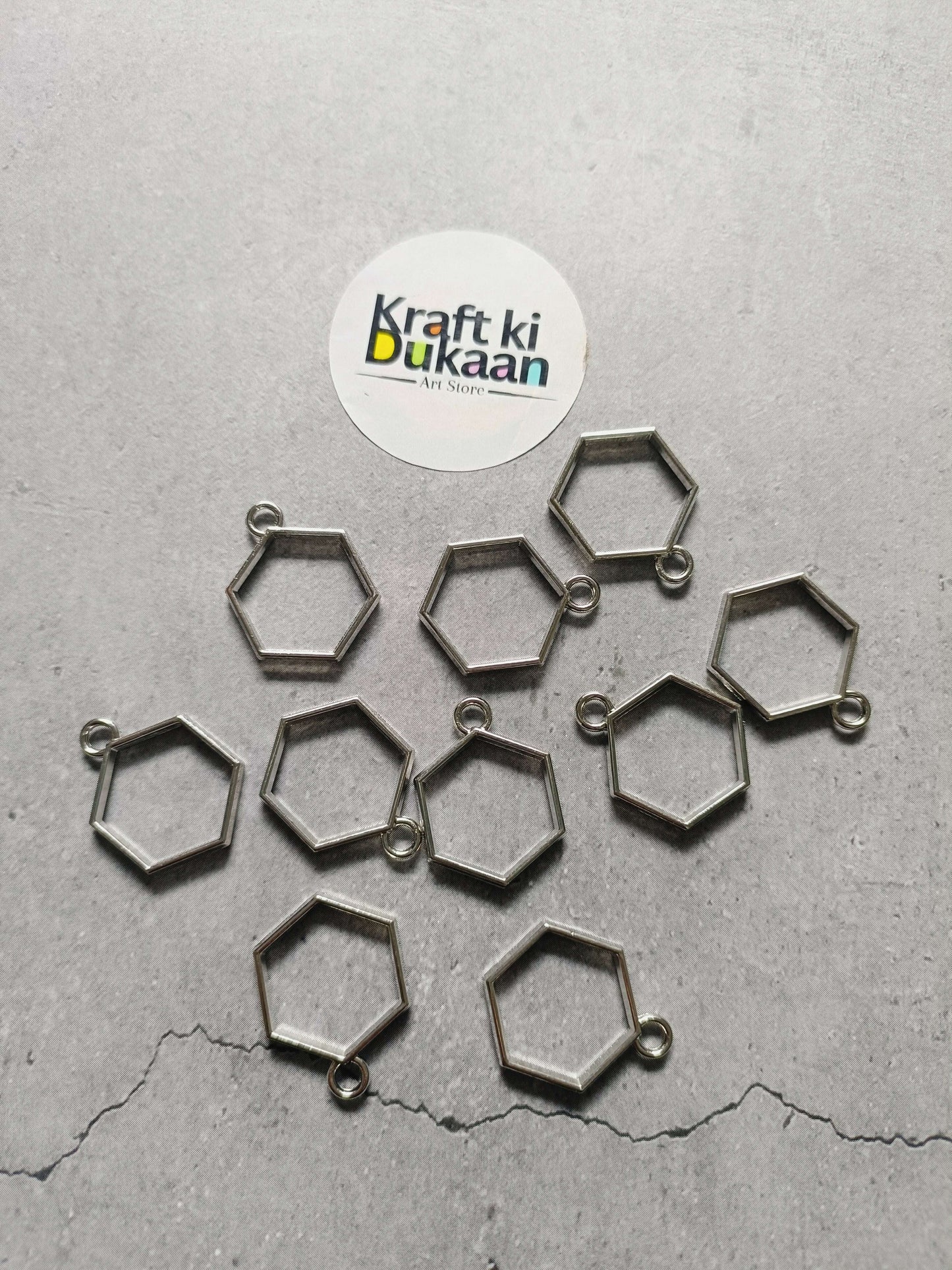 Silver hexagon bezel pendant set, plain bezel with small loop for jewelry making