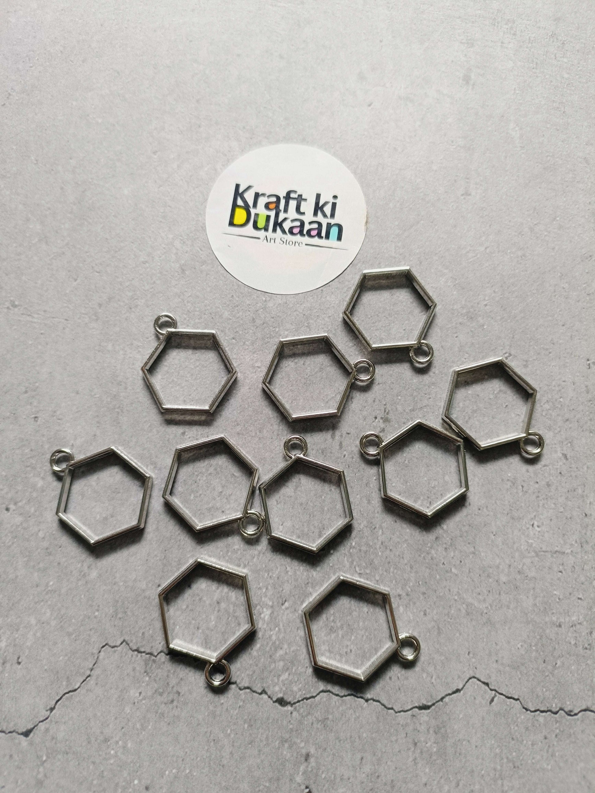 Silver hexagon bezel pendant set, plain bezel with small loop for jewelry making