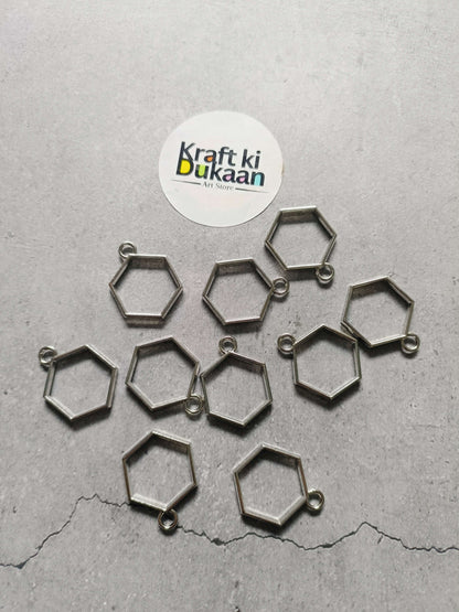 Silver hexagon bezel pendant set, plain bezel with small loop for jewelry making