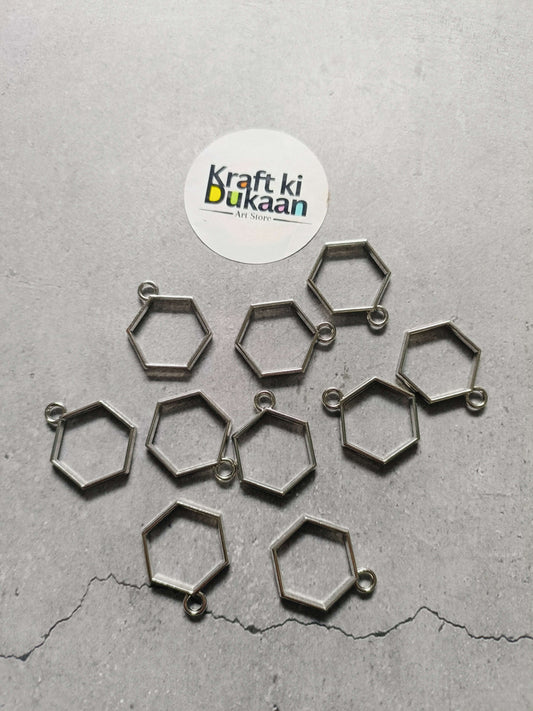 Silver hexagon bezel pendant set, plain bezel with small loop for jewelry making
