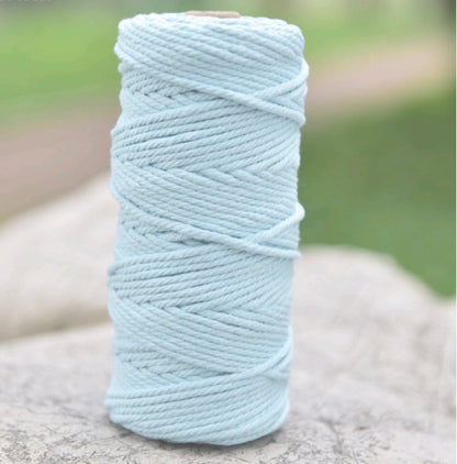 Macrame cotton thread spool, light blue 3mm, 100m
