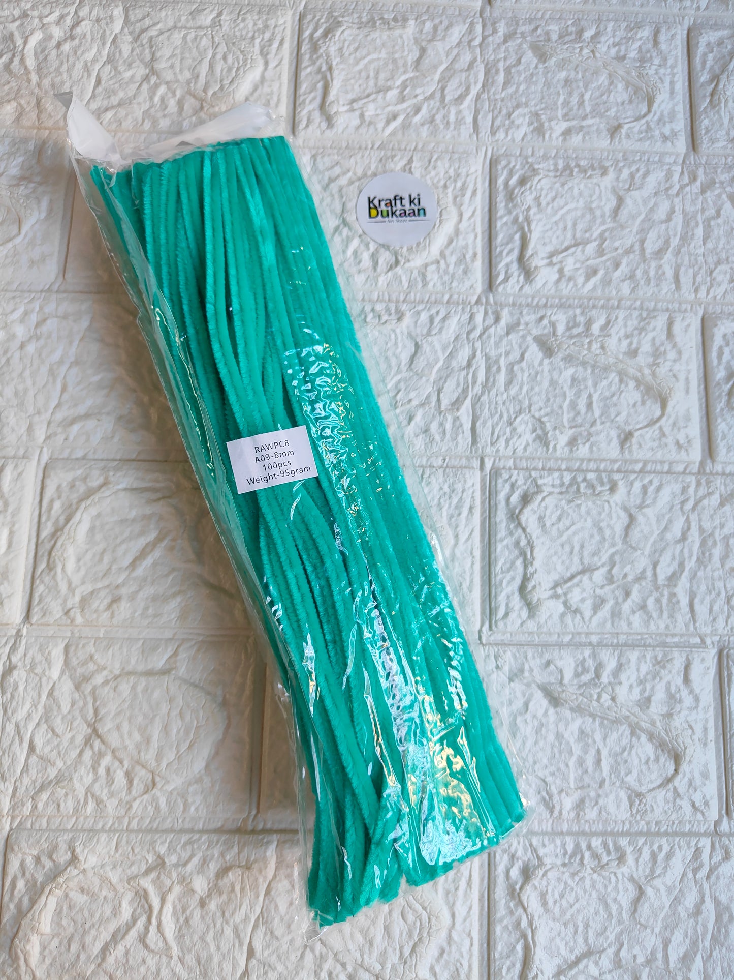 Plain 8mm pipe cleaners, pack of 100, teal green