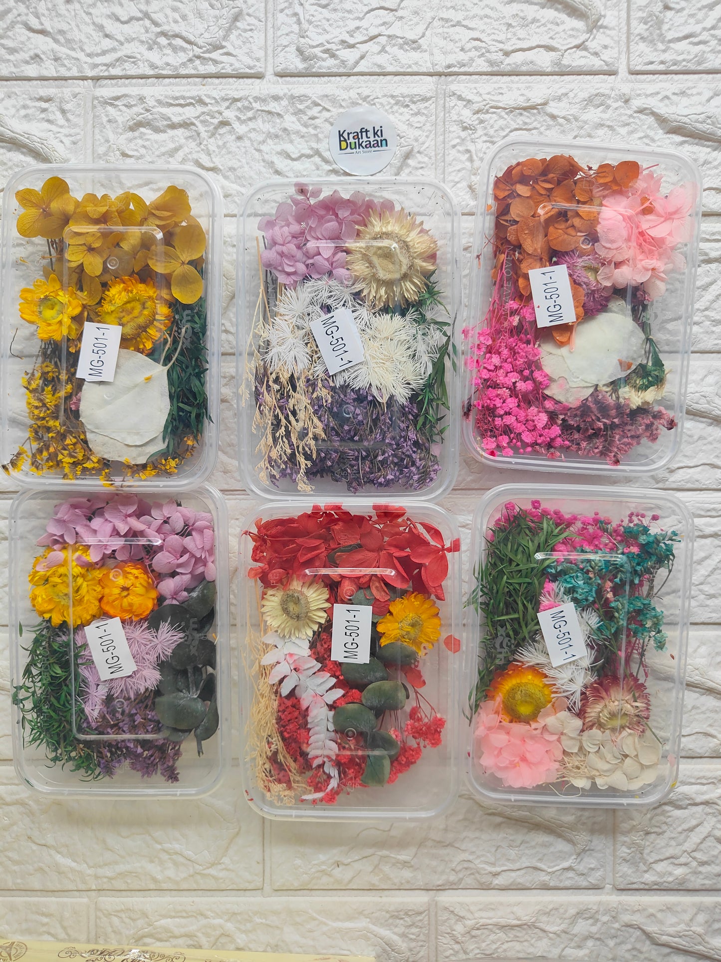 Assorted dried flower set in clear plastic boxes, multi-color flowers and petals