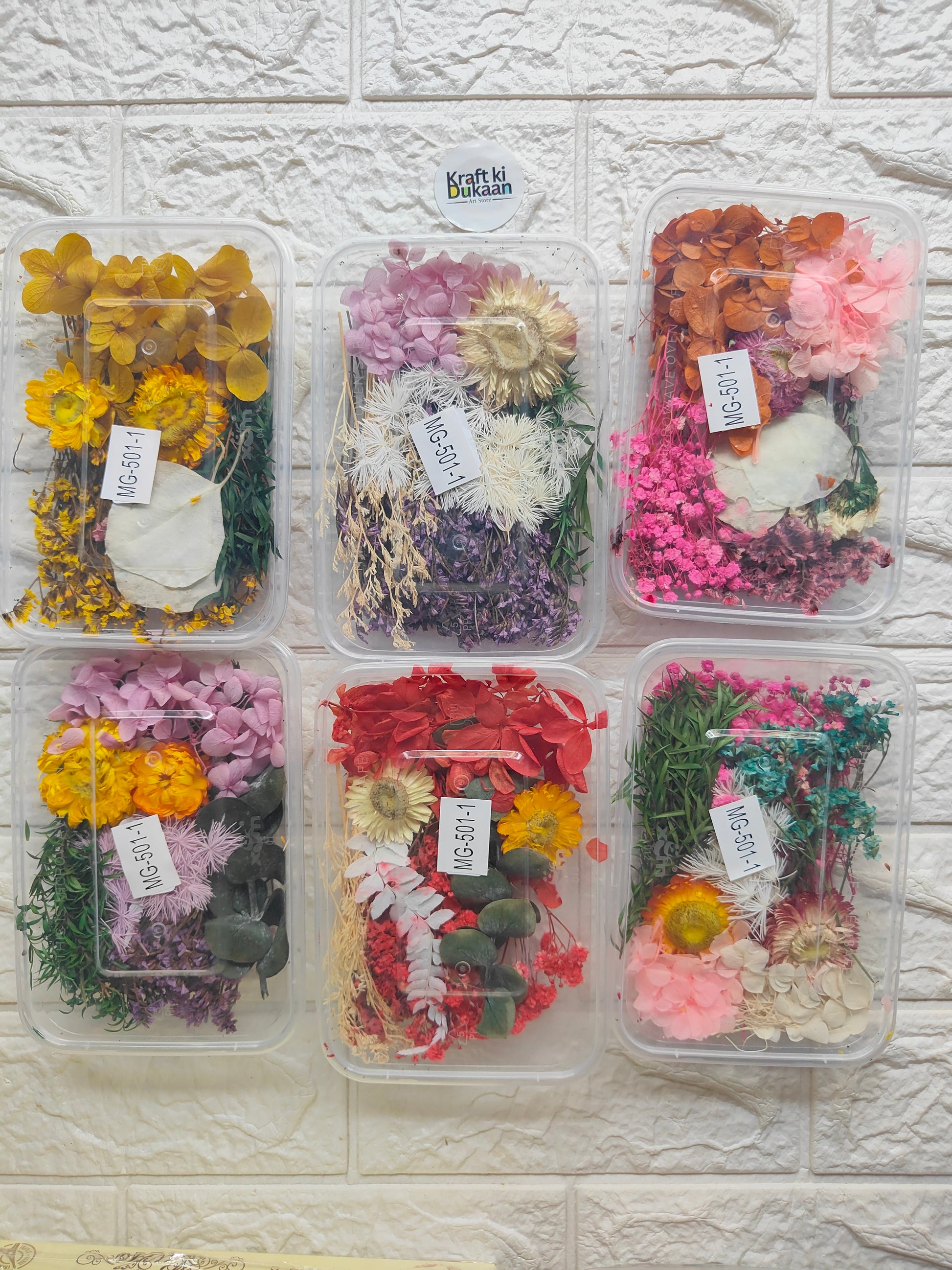 Assorted dried flower set in clear plastic boxes, multi-color flowers and petals