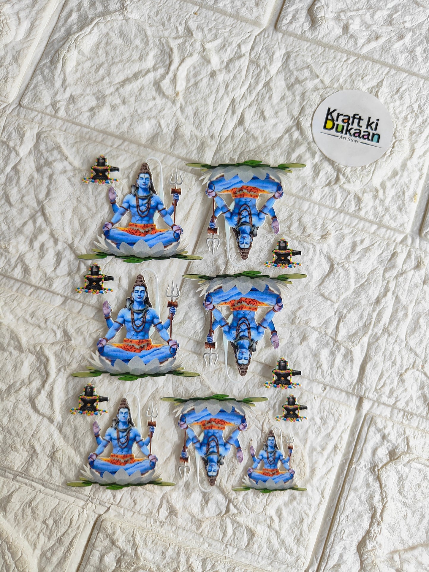 UV DTF peel-off sticker sheet with multiple blue deity figure designs