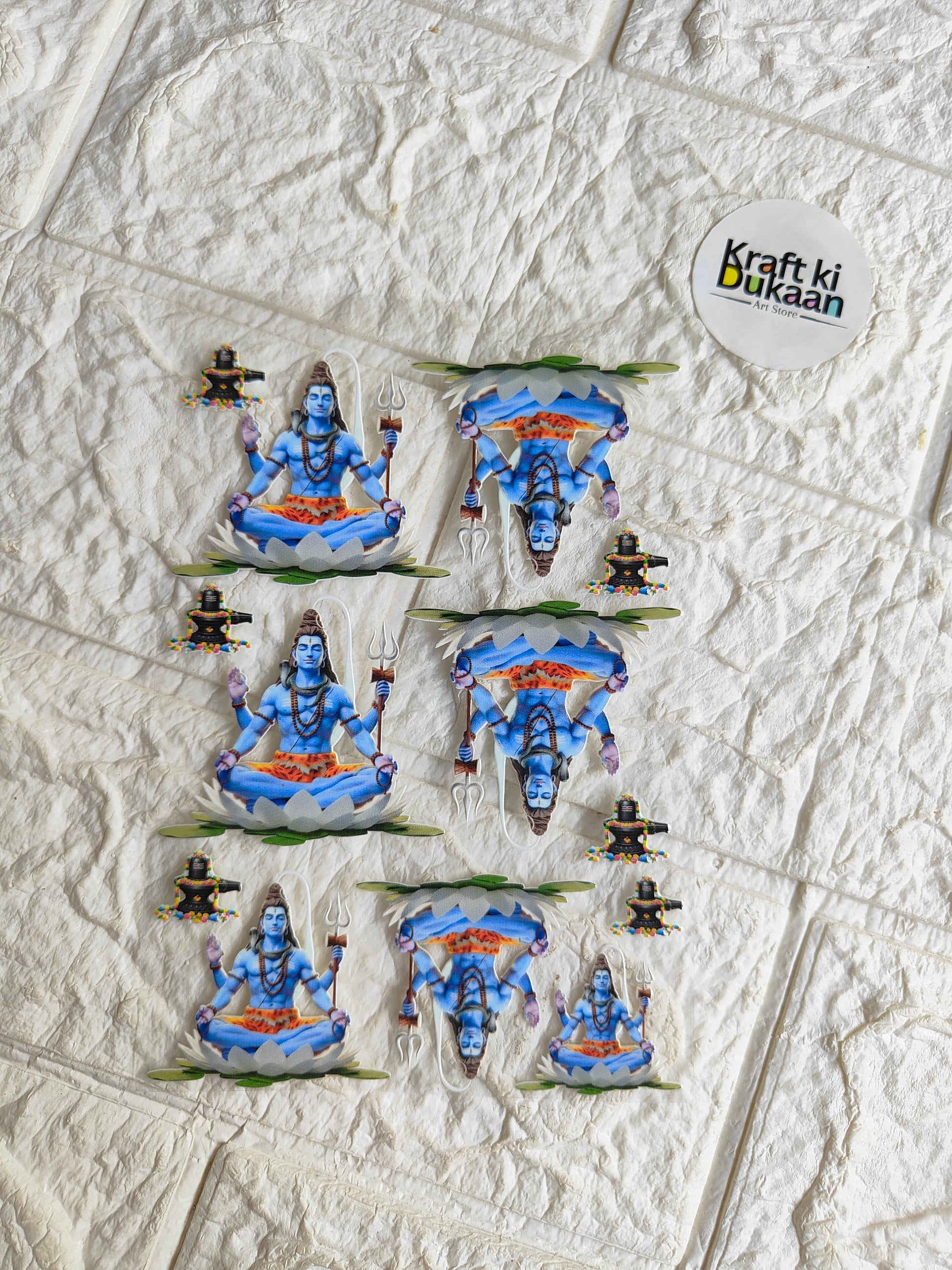 UV DTF peel-off sticker sheet with multiple blue deity figure designs