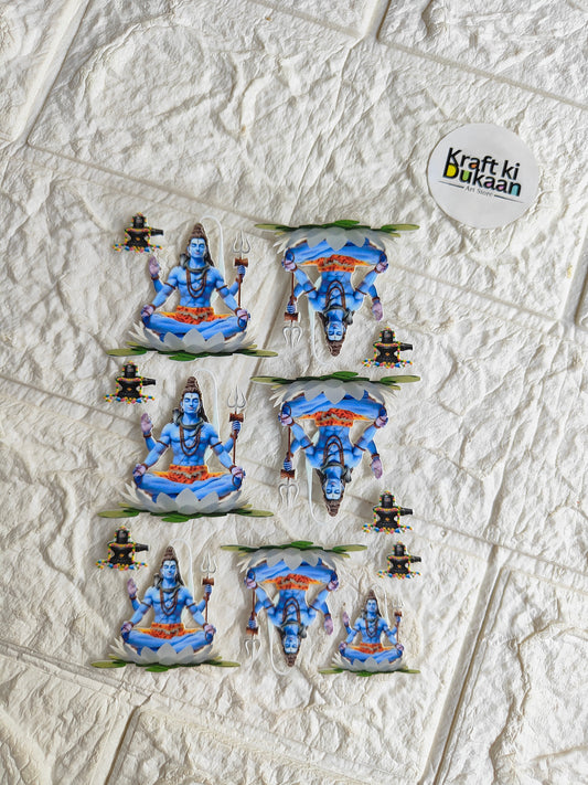 UV DTF peel-off sticker sheet with multiple blue deity figure designs