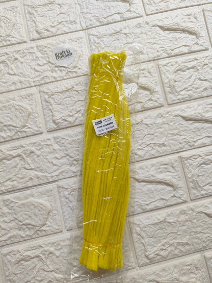 Yellow pipe cleaners in clear plastic pack, bundled twisty chenille craft sticks