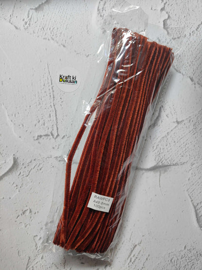 Brown regular pipe cleaners pack of 100, plain twisted craft stems in plastic sleeve