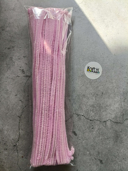 Baby pink pipe cleaners bundle in clear packaging, fuzzy chenille texture.