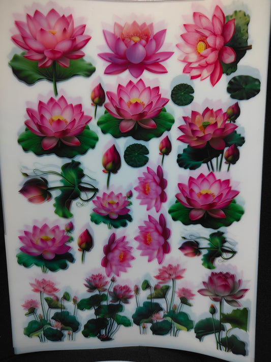 Floral insert sheet with pink lotus flowers and green leaves