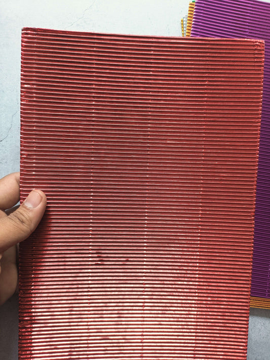 A4 corrugated metallic sheet, deep red with fine horizontal ridges