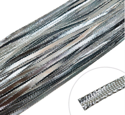 Silver shimmer metallic lace trim, 5mm width, braided glitter texture, roll