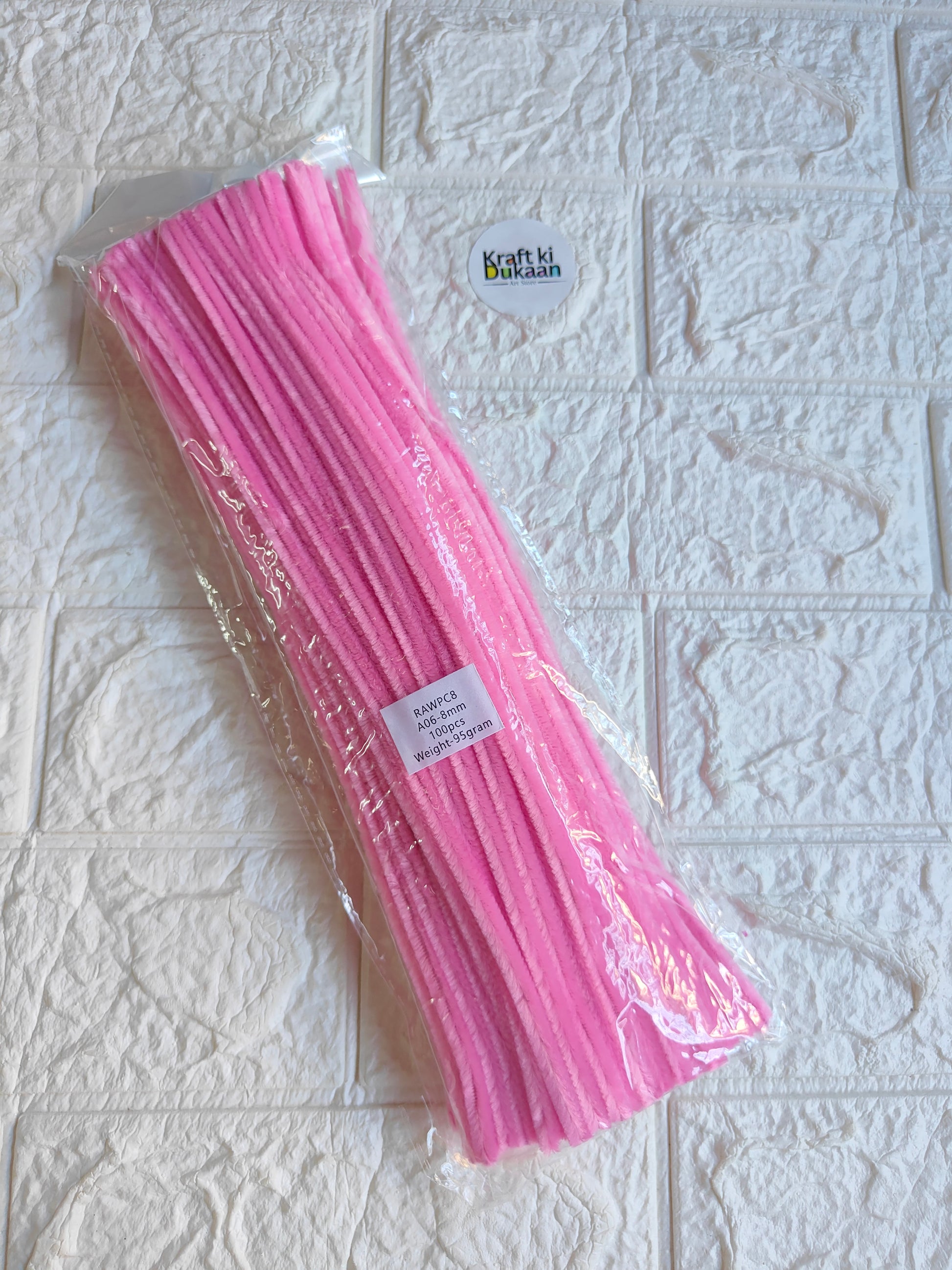 Pink pipe cleaner stems, 8 mm, pack of 100