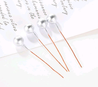 Set of silver 12mm faux ball toppers on pin stems, round ball heads