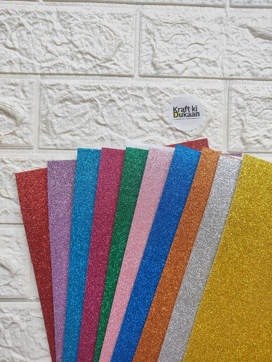 A4 glitter foam sheet multi pack: red, purple, blue, green, gold, silver sheets