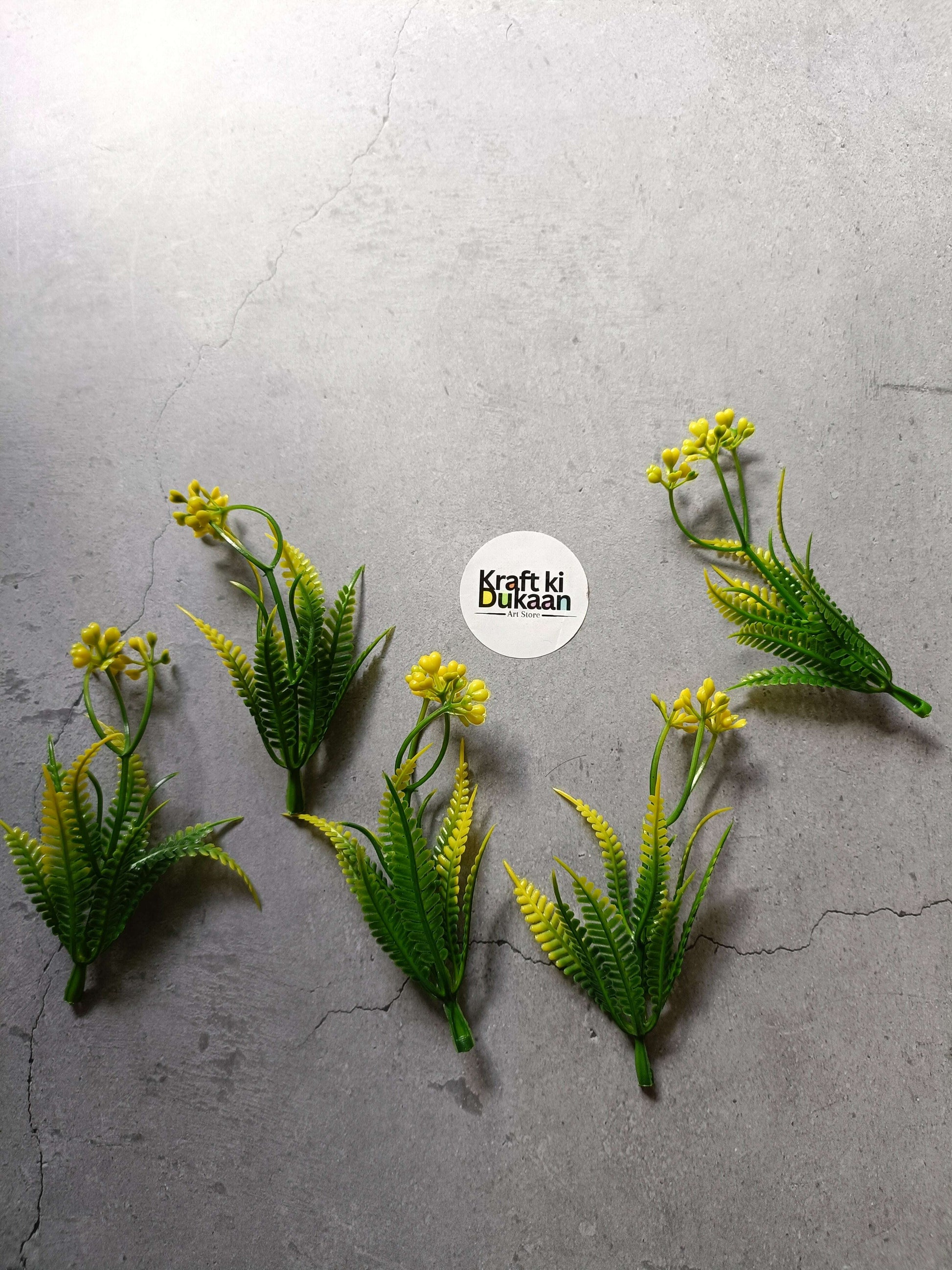 Artificial flower bunch pack of 5: five bunches of yellow buds with green foliage