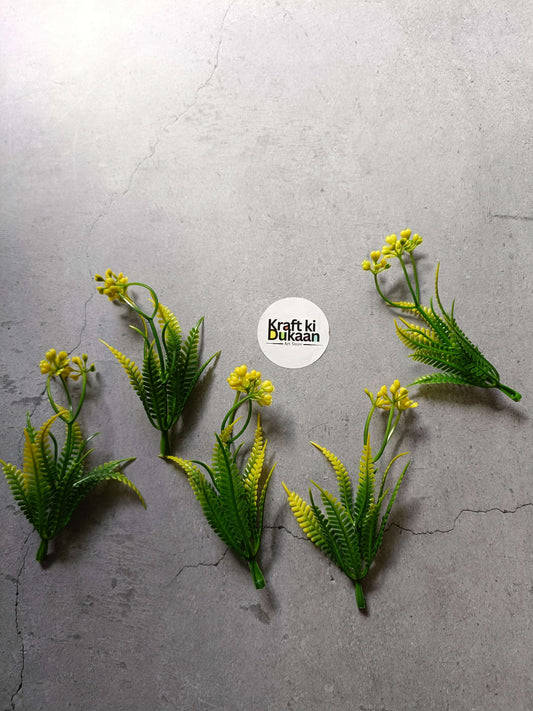 Artificial flower bunch pack of 5: five bunches of yellow buds with green foliage