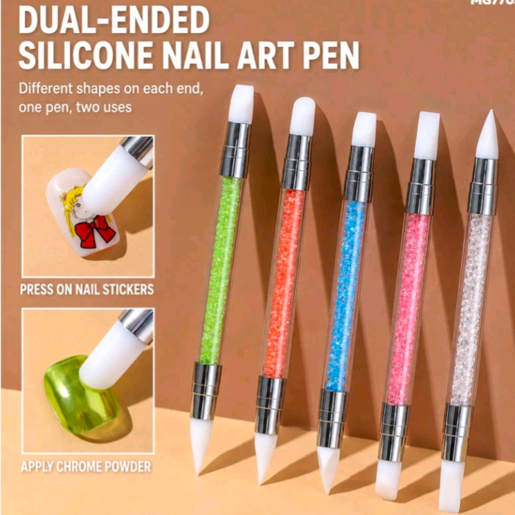 5-pack dual-ended silicone nail art pens with diamond glitter tips