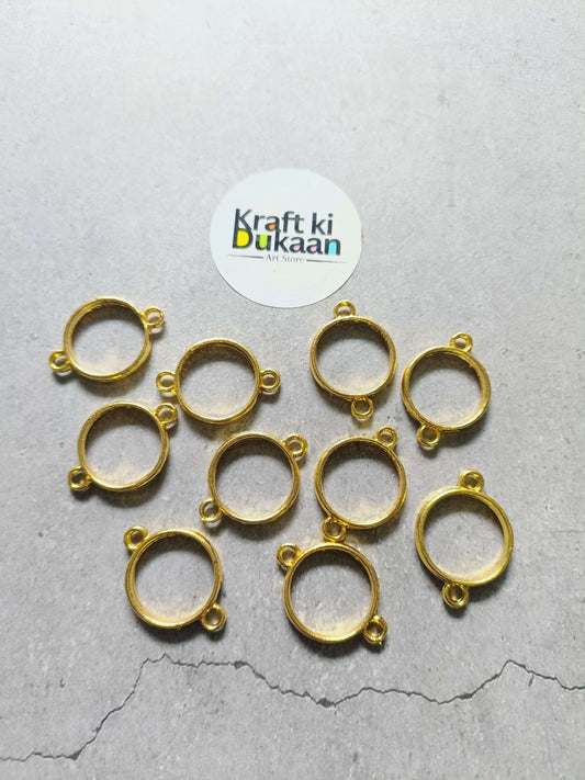 Gold small round bracelet bezel settings, 10-piece set with loop ends