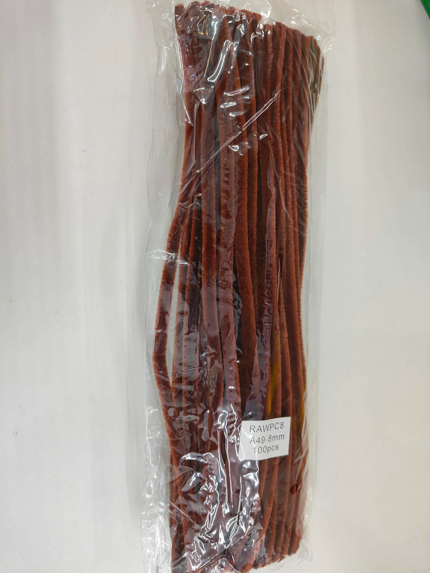 Brown pipe cleaners plain pack, 100 pcs, crimped chenille sticks in a sealed bag