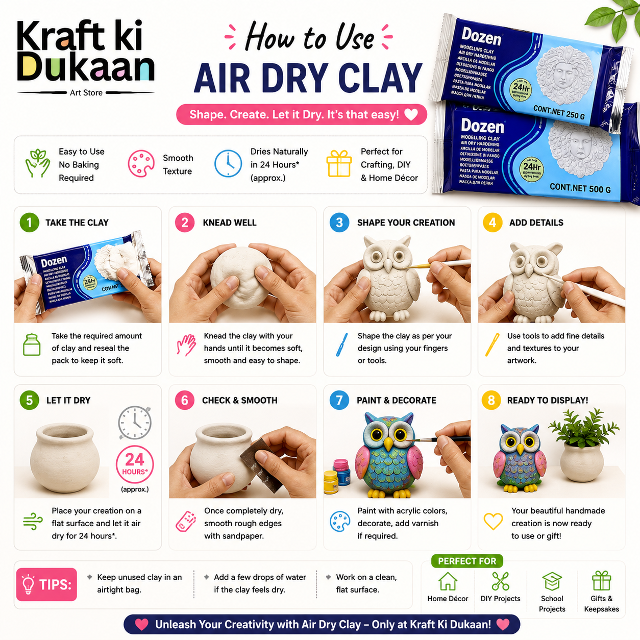 Dozen pack of white air-dry clay blocks with blue “Dozen” label