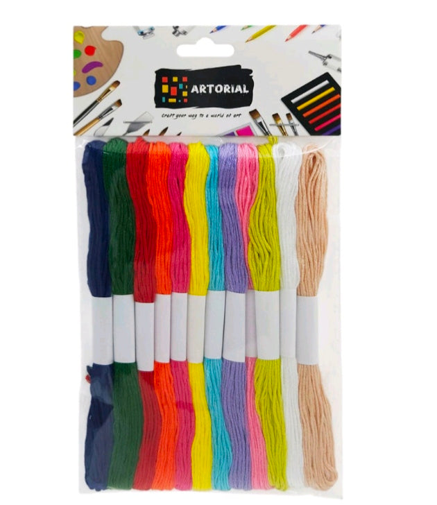 12-pack craft thread set with assorted colorful skeins on a card backing