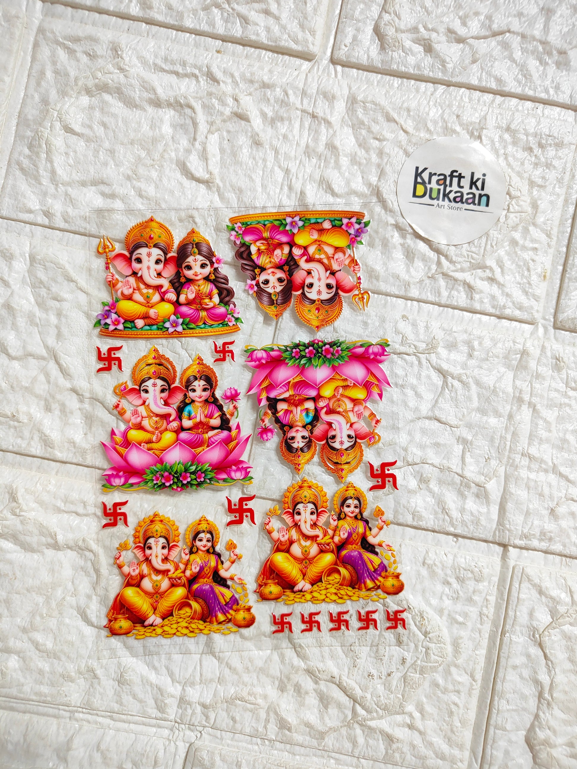 Diwali Ganesh sticker sheet with peel-off colorful decorative transfers, A6 size
