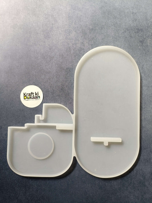 Hanging tea light mould, white plastic or silicone holder with curved top and hook
