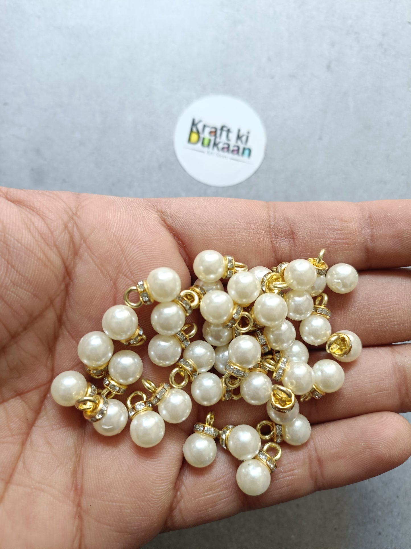 8mm pearl beads with gold cap rhinestone charms, small round pearl beads