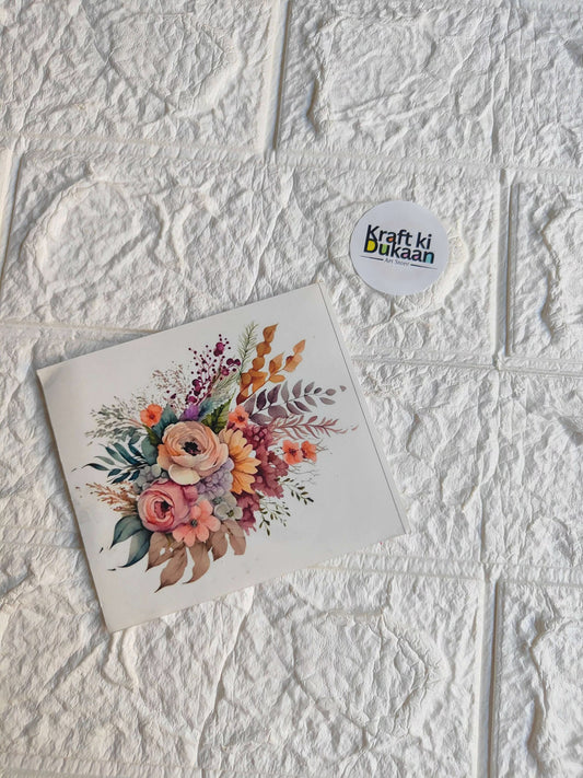 Floral mini sticker sheet with multicolor bouquet design on white sheet