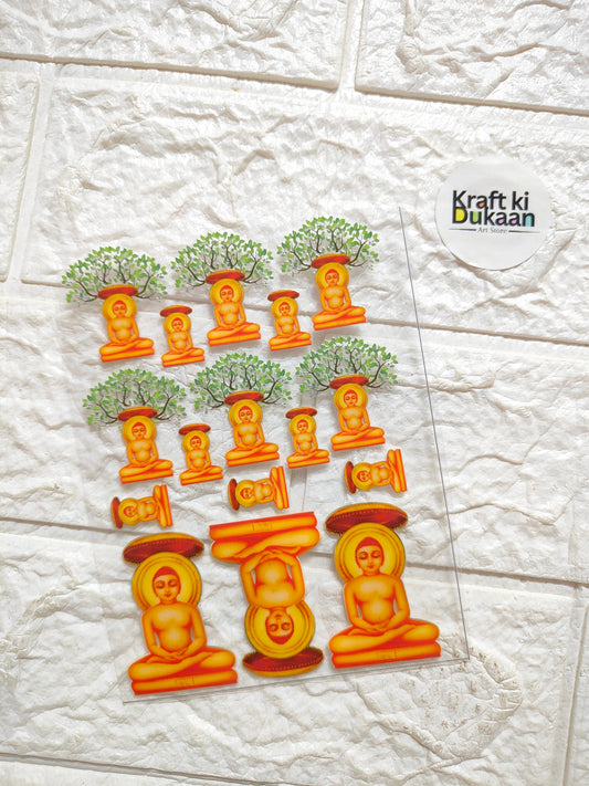 UV DTF peel-off sticker sheet with orange Buddha icon designs