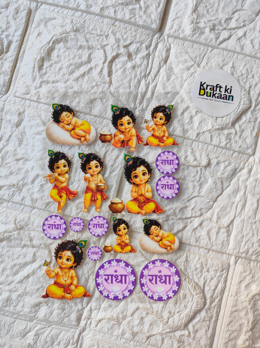 UV DTF peel-off sticker sheet with cartoon figures and purple circular icons