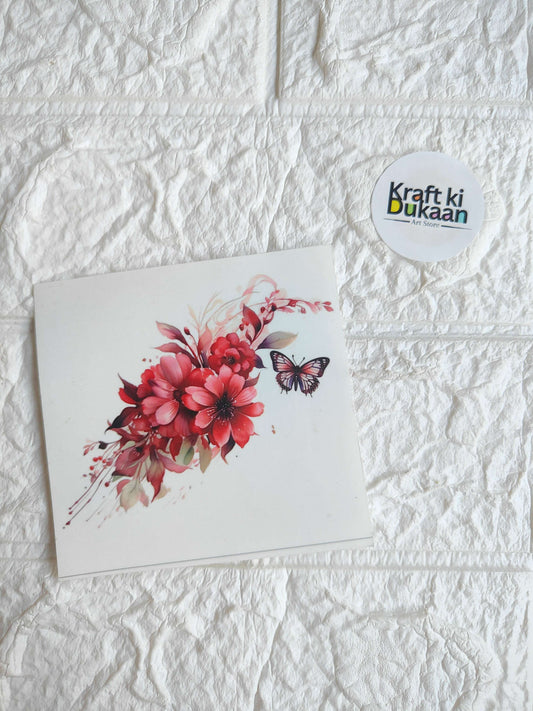 Floral mini sticker sheet with red flowers and a butterfly design