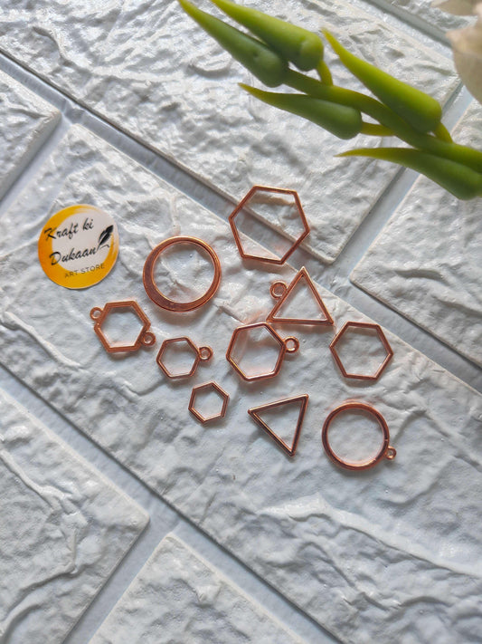 Mini bezel mix 10PC set, rose-gold metal settings: hexagon and round bezels