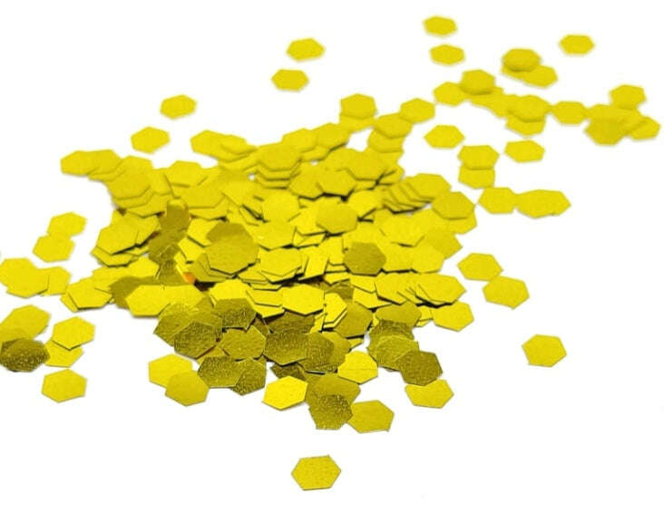 Glitter Shapes Sequins loose, gold/yellow hexagon glitter pieces