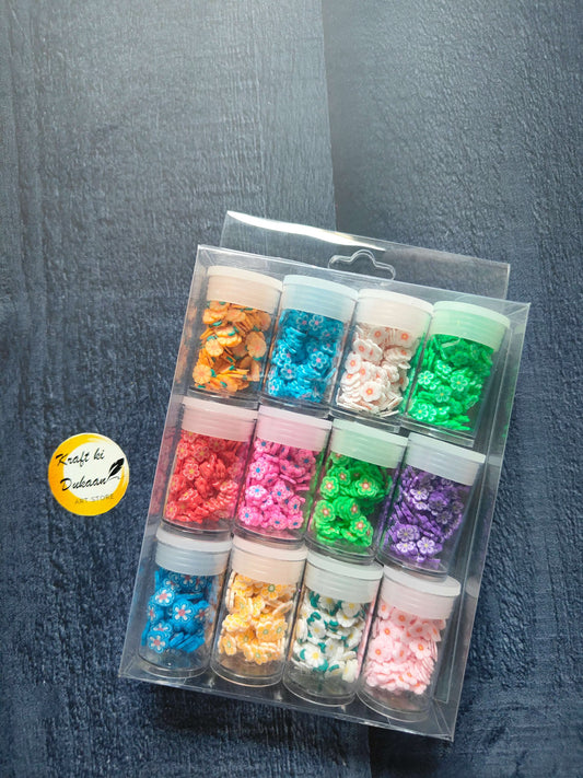 DIY shaker beads multi box with 12 small clear jars of multicolor beads