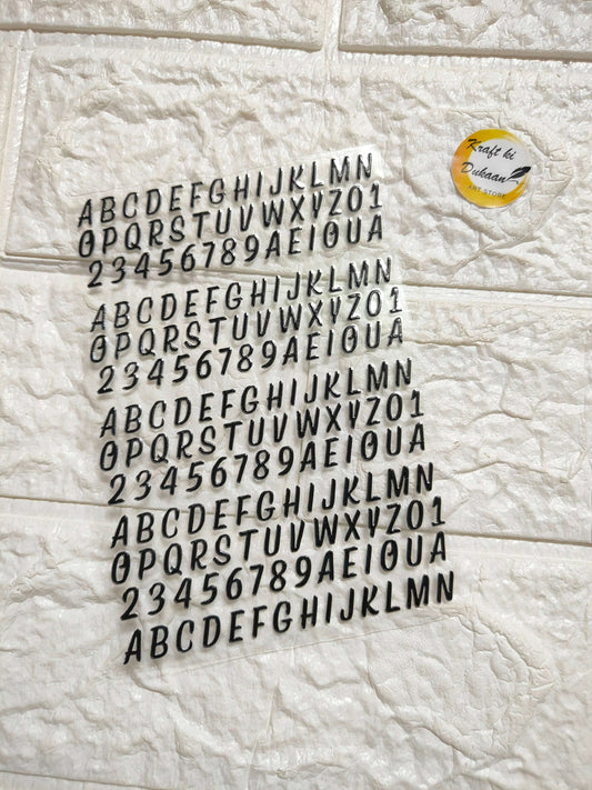 UV DTF peel-off sticker sheet with uppercase letters and digits, J22