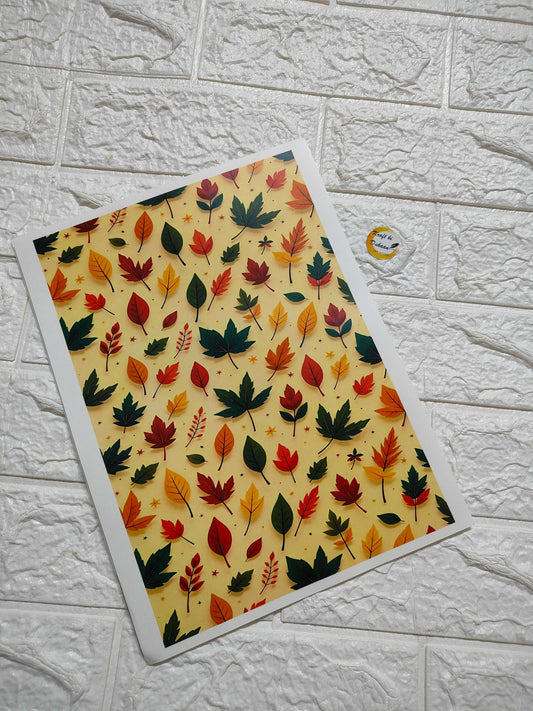 A4 Colour Sticker Sheet A35—assorted autumn leaf stickers on pale backing