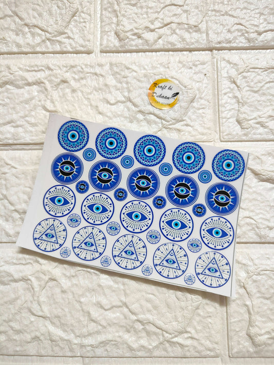UV DTF peel-off sticker sheet J64 with blue eye and mandala motifs