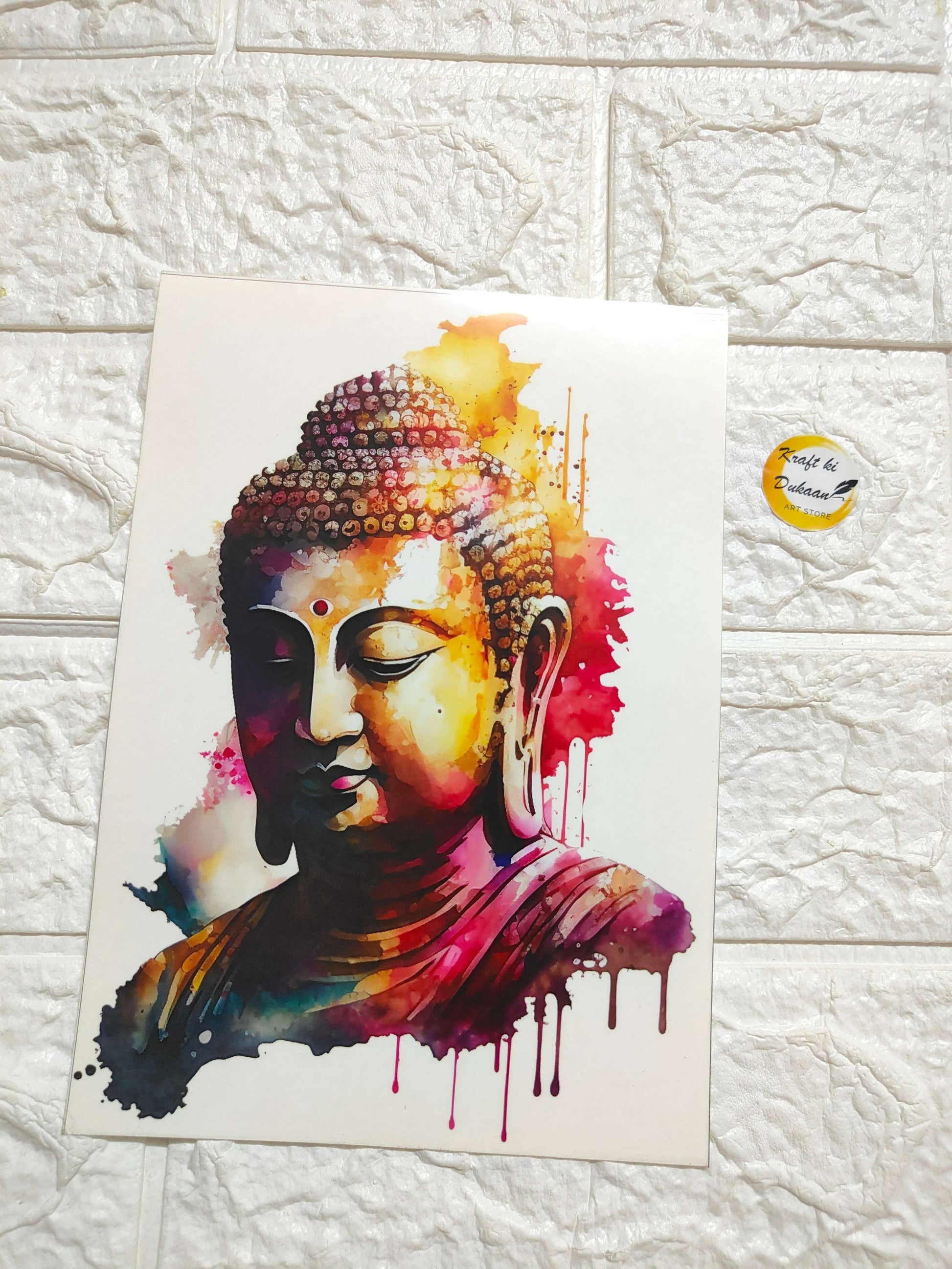 Buddha portrait sticker sheet with colorful watercolor-style art on white backing