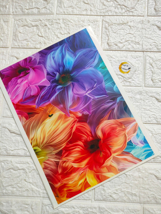 A4 colour sticker sheet with vibrant multicolor flower design on white backing