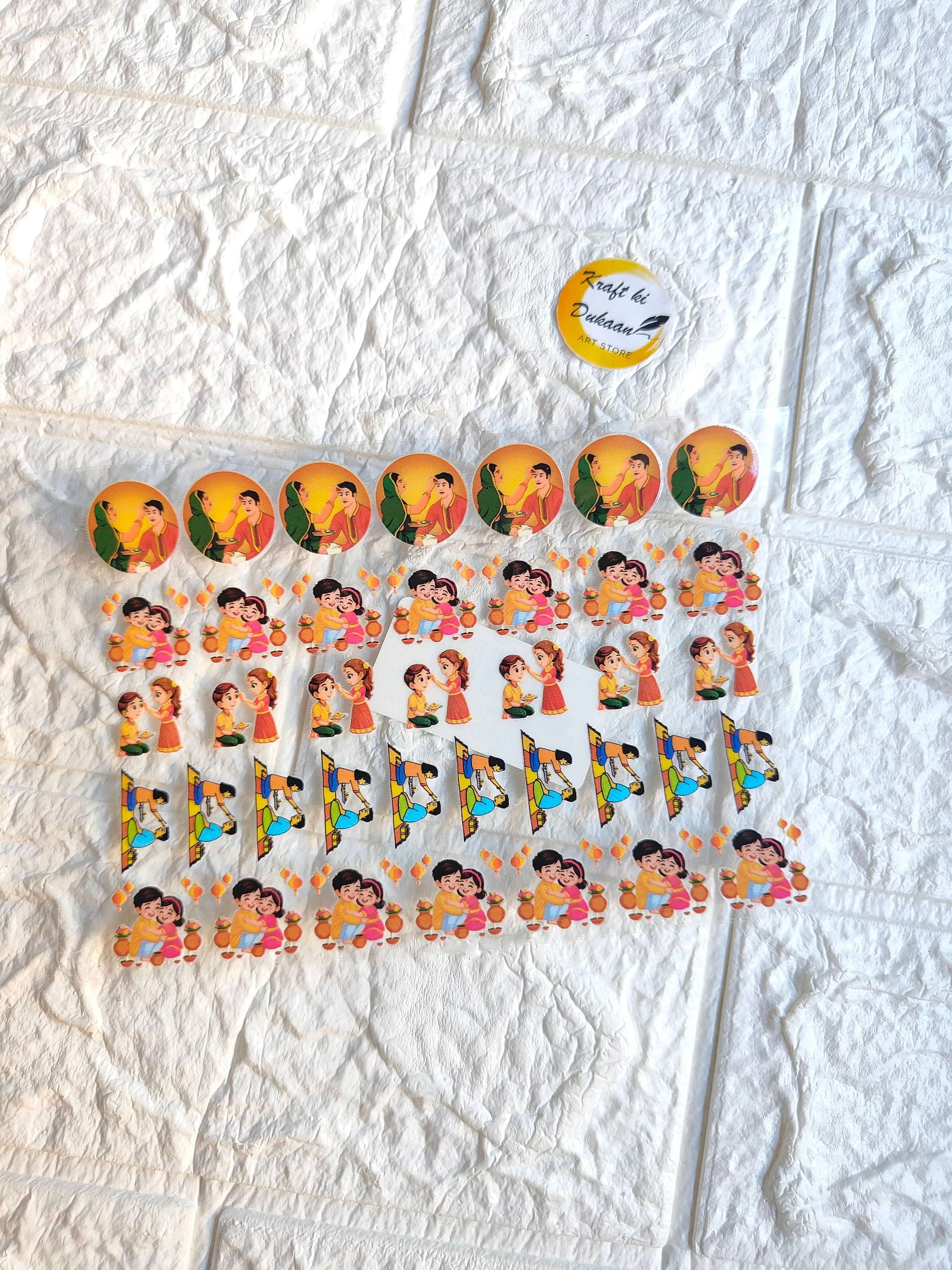 UV DTF peel-off sticker sheet J49 with cartoon kids and colorful outfits