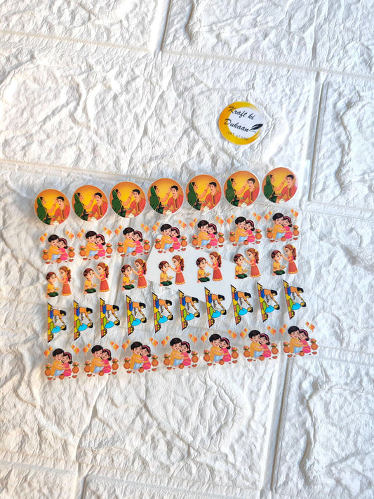 UV DTF peel-off sticker sheet J49 with cartoon kids and colorful outfits