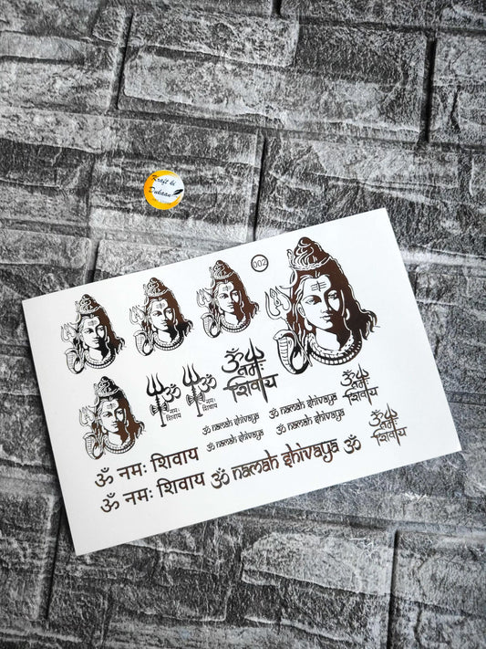 A5 sticker sheet with goddess face icons and Hindi text, sheet layout